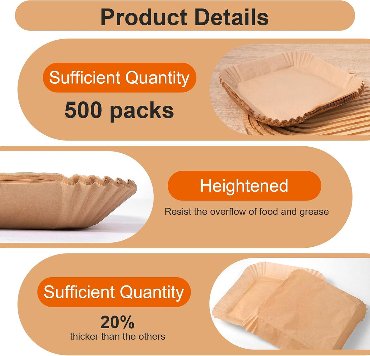 Skiennix Air Fryer Paper Liners - 500 Pcs Non-Stick Parchment for 5-8 QT Air Fryers | 8” Square Size