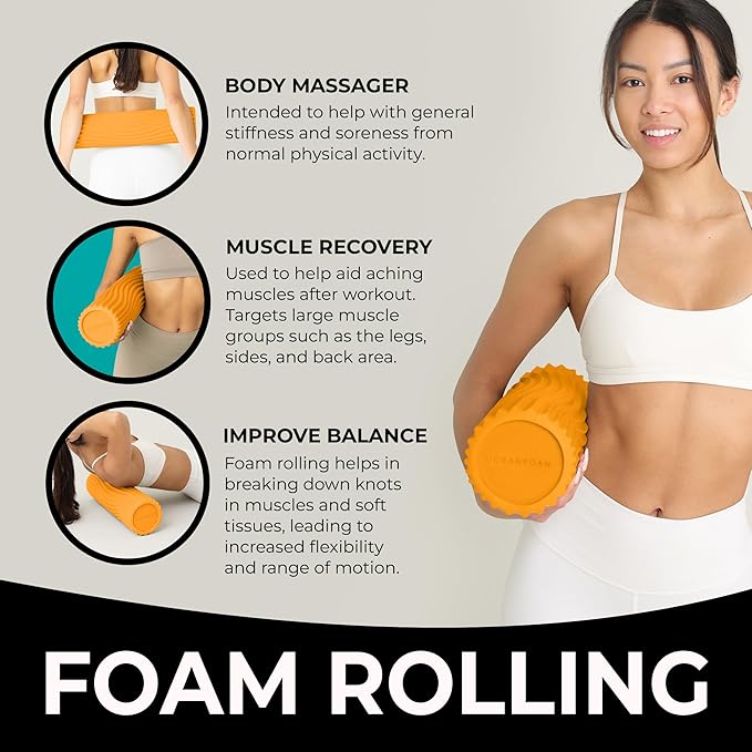 Oceanfoam Tidal Roller - Gold - Muscle Massage Foam Roller for Back Pain & Stretching - Firm and Ergonomic Wide Wave Textured - Yoga, Athletics, & Wellness - Full Size, 20" x 5"
