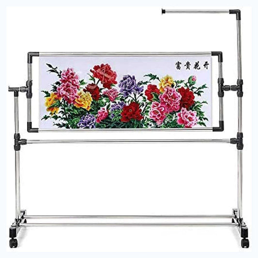 ELUKHT Adjustable Needlework Floor Frame for Cross Stitch and Embroidery, Standing Craft Stand and Lap Table for Sewing and Art, Convenient Holder for Creative Projects.