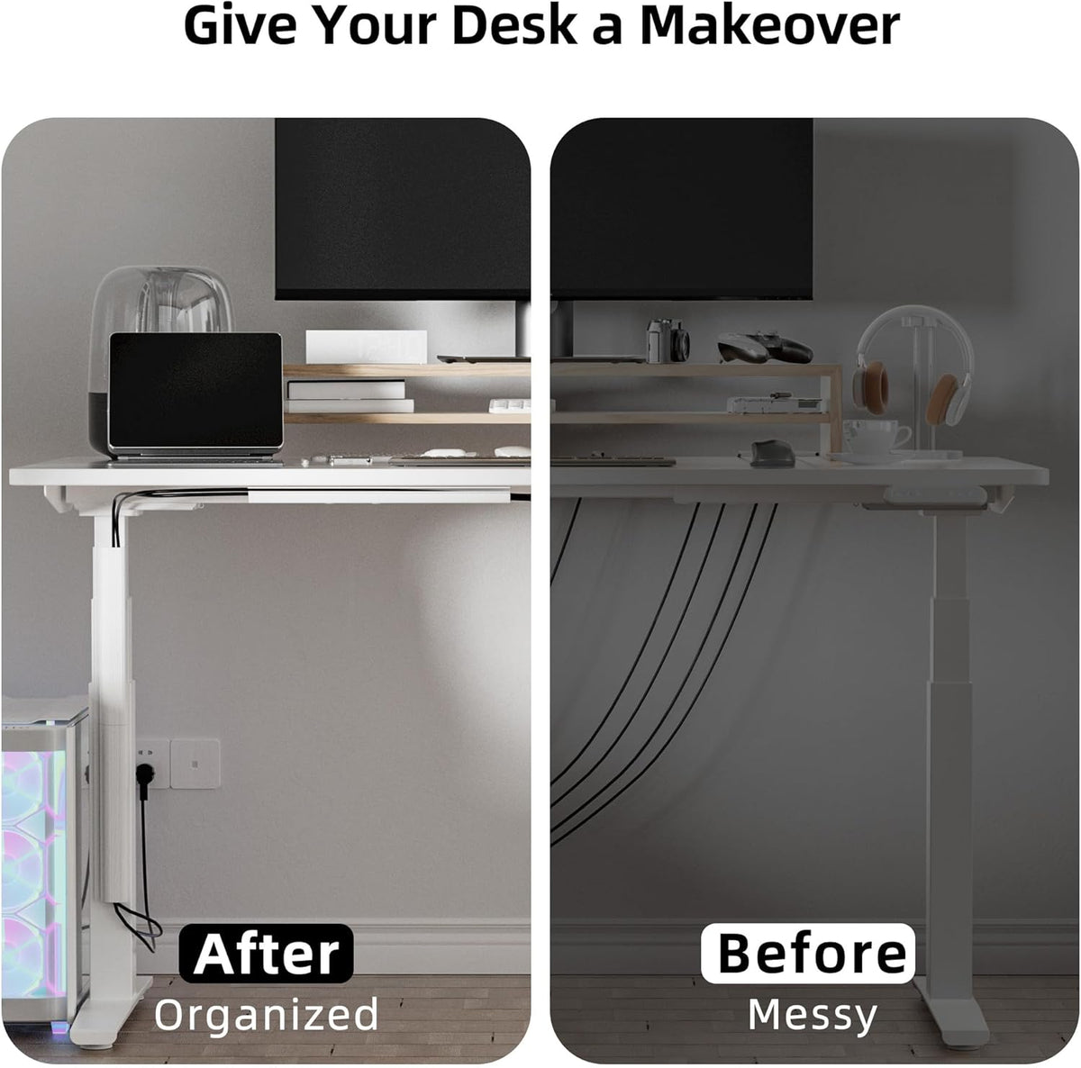 Yecaye 94.2 in Cable Management Under Desk,Easy Install Adhesive Mount Cord Hider,Cord Organizer,Wire Management,Wire