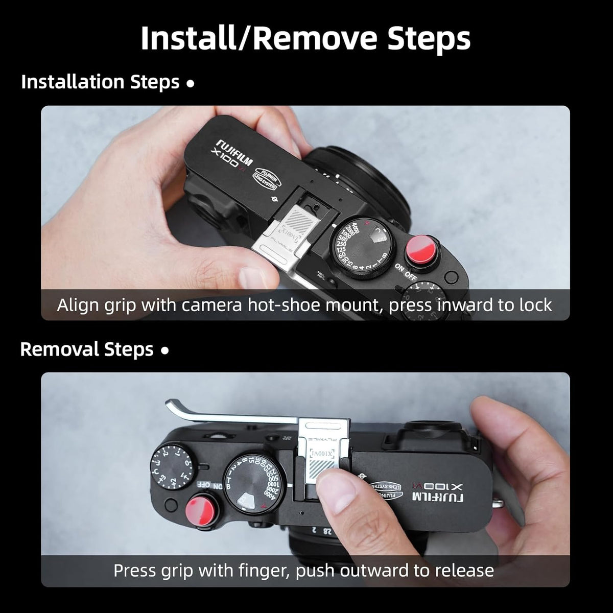 X100VI X100V Thumb Grip Metal Hot Shoe Cover with Shutter Button for FUJIFILM / Fuji Accessories (Black)