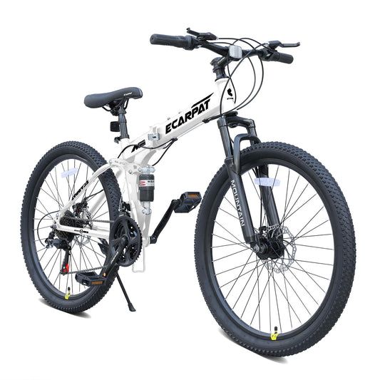 richvelo 26 Inch Foldable Mountain Bike, 21 Speed with Double Shock Effect, High Carbon Steel Frame, Double-Kill Disc Brake System, Unique Design and Ergonomic Frame & Cushion, White