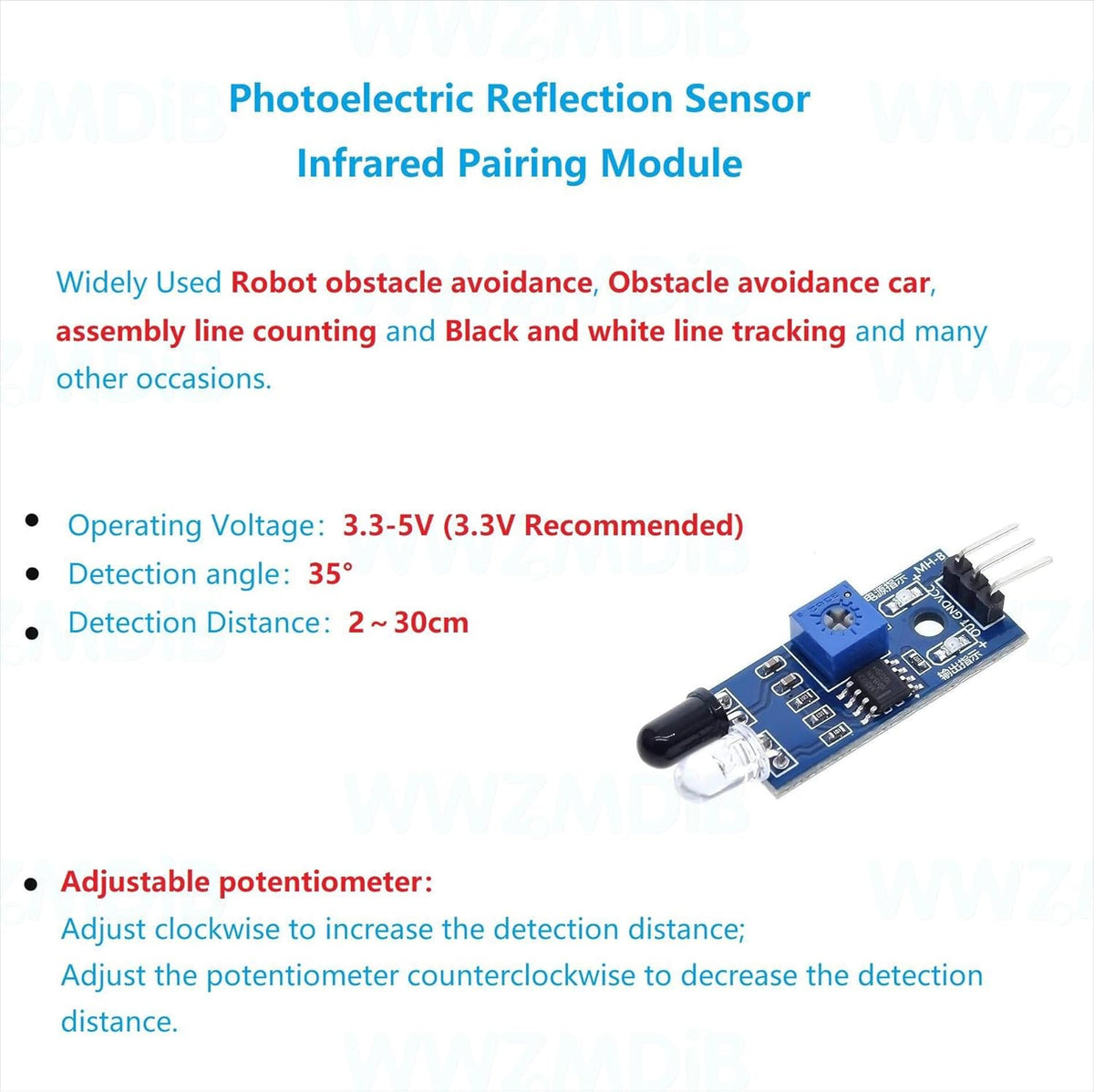 WWZMDiB 6Pcs 3-Wire IR Infrared Sensor Reflective Photoelectric Module for Arduino