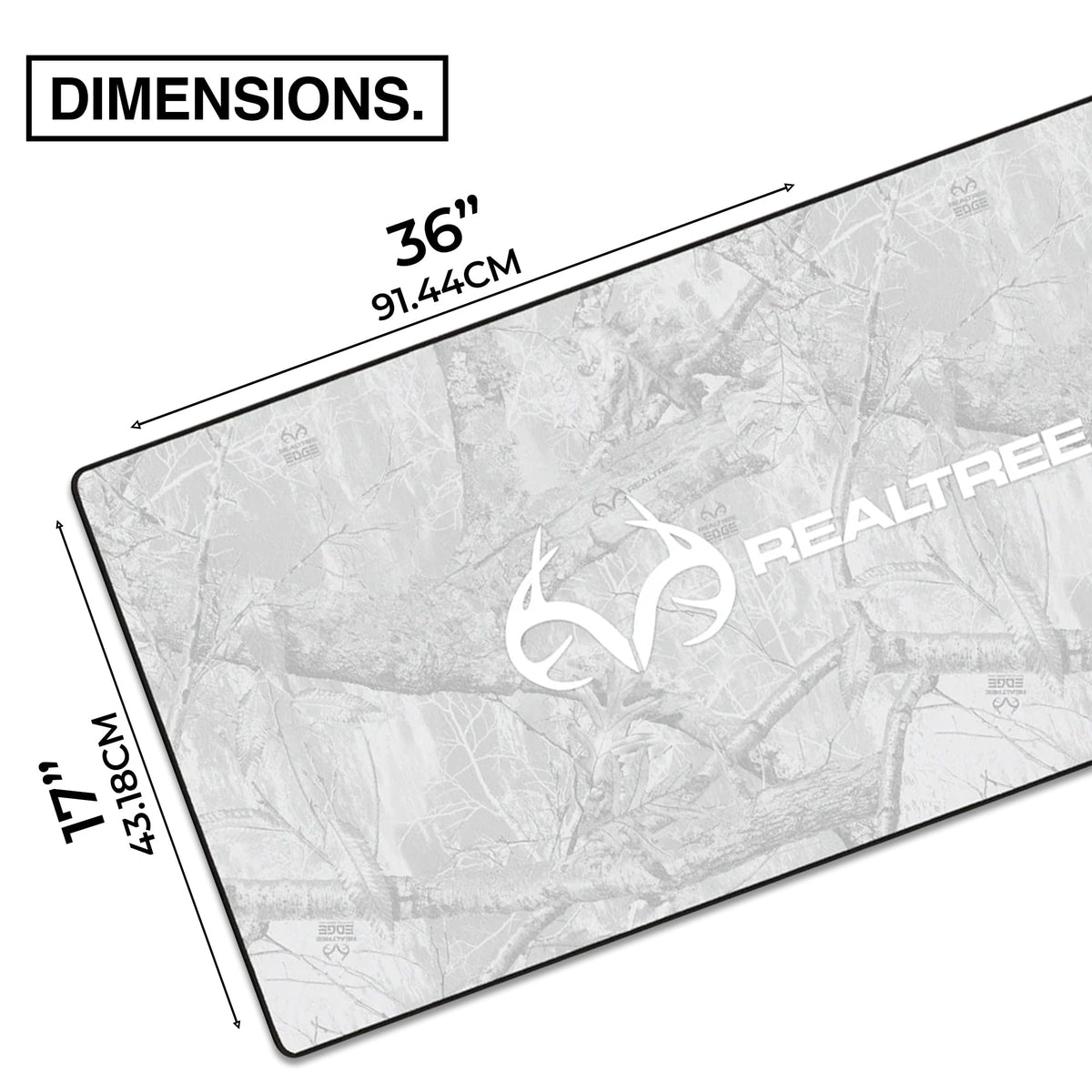 MPCO. Real Tree Large Gaming Desk Pad - 36" x 17" Duraglyde Fabric Edge Snow White – with Logo Desk Mats - Non-Slip, Washable, Smooth Glide for Precision Gaming & Work