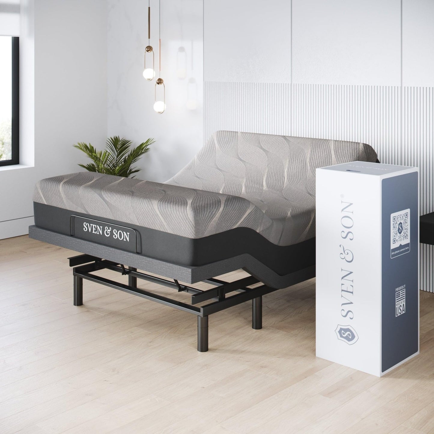 Sven & Son Harmony Adjustable Bed Base, Head and Foot Lift, Massage, Under-Bed Lights, USB, Gel Memory, Zero Gravity Smart Frame - Queen + 10 inch Memory Foam Matt (Firm)