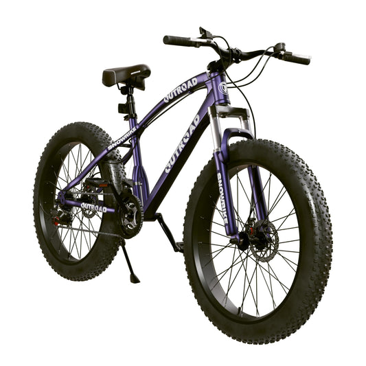 MarKnig 26 inch Fat Tire Mountain Bike with 4 inch Knobby Tires, 21 Speed MTB with Dual Disc Brake, Anti-Slip Fat Bike with Front Suspension, High Carbon Steel Frame, Men and Women (Blue-Purple)
