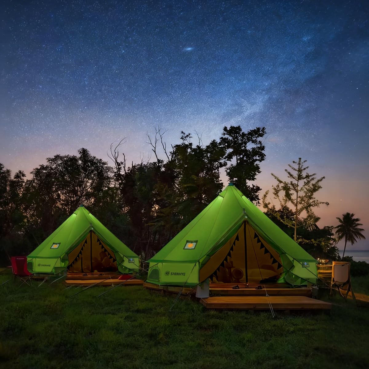 Canvas Bell Yurt Tent with Stove Jack, Waterproof Luxury 4 Season Tents for Family Outdoor Camping 100% Cotton Green Glamping Tents for Hunting, Partie, All Year Living (4M- 173 sq. ft yurt)