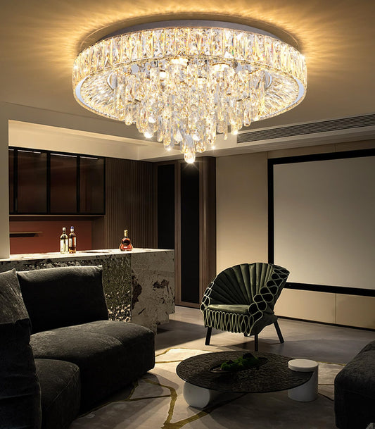dolria 23.6" Modern Crystal Chandeliers LED Dimmable Flush Mount Ceiling Chandeliers for Living Room Entrance Foyer Bedroom Silver