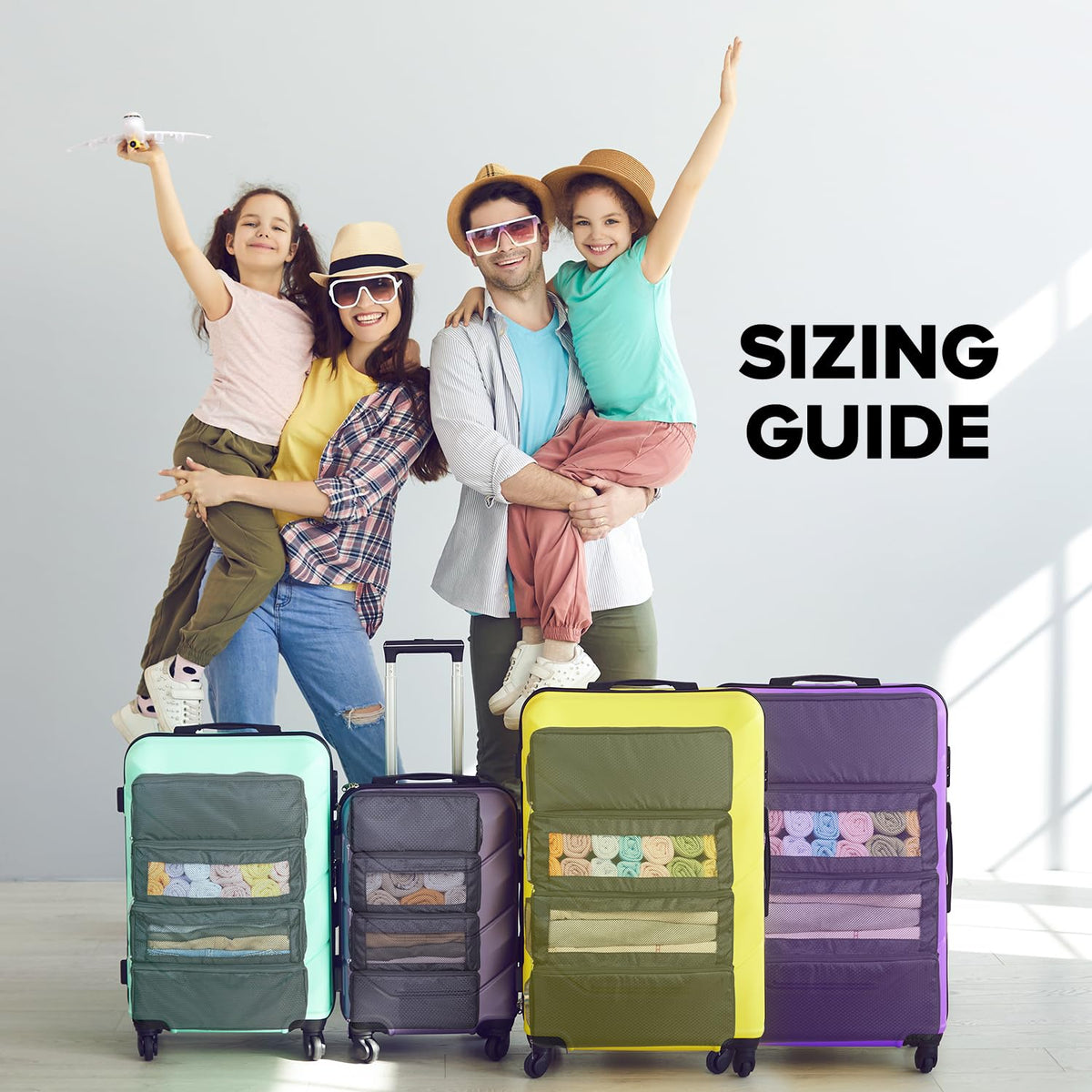 Vokelater Suitcase Organizer - Travel Luggage Organizer with Hanging Shelves & Packing Cubes - Collapsible, Portable, Carry-on, Medium, Black