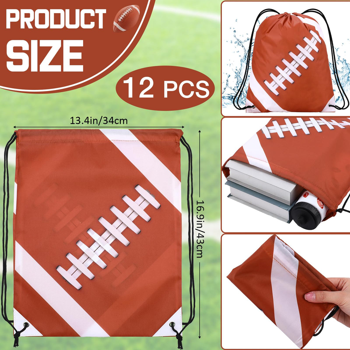 Talltalk 24 Pcs Football Party Favors 24 oz Water Bottle Gift for Football Team with Drawstring Bag Tumbler Cup Sports Themed Accessories for Event Gift Supplies