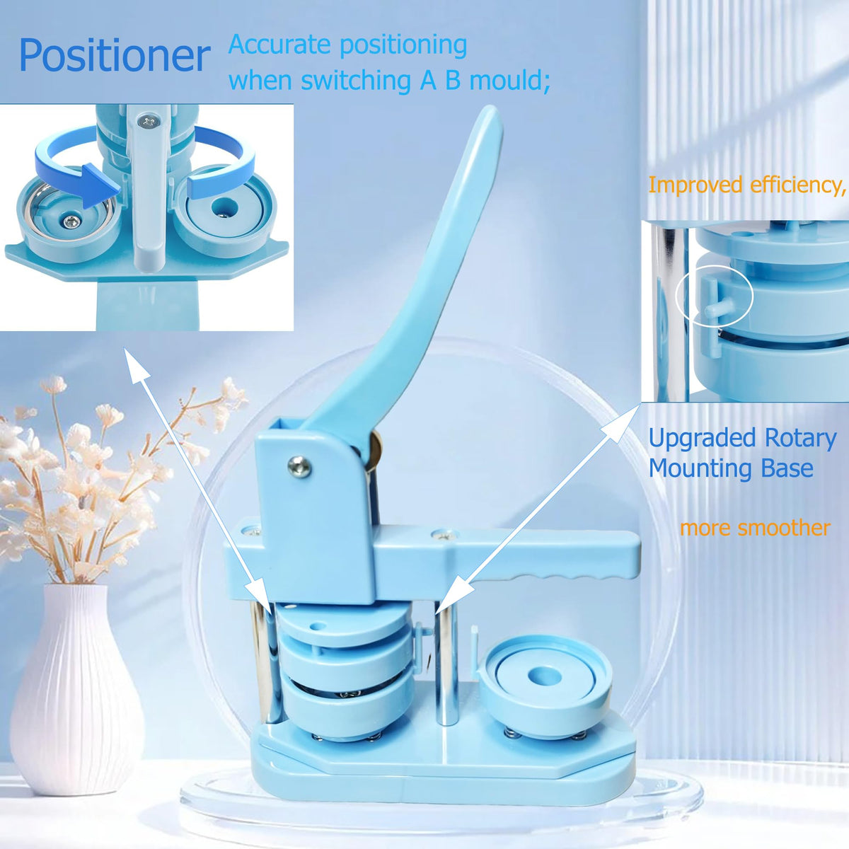 DCBADGE Button Maker Machine, Button Pin Maker (3rd Gen) Installation-Free DIY, Button Press Machine Kit with Free Button Parts&Circle Cutter&Wrench Gadget (Light Blue, 58mm（2.25in）)