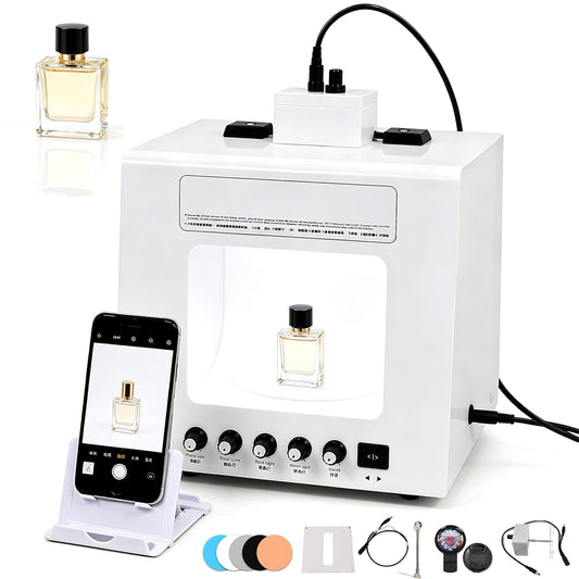 QIUNAOZI Professional Jewelry Photography Light Box Kit. Jewelry Photo Light Box, 4pcs Fill Lights, with 360° Electric Rotating Feature, Support Jewelry Hanging or Placing White-TB30