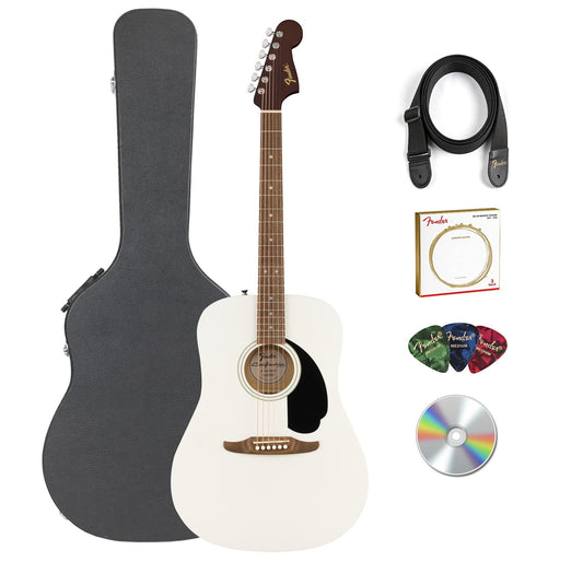 Fender California Redondo Acoustic Guitar - White Bundle with Hard Case, Strap, Strings, Picks, and Austin Bazaar Instructional Video