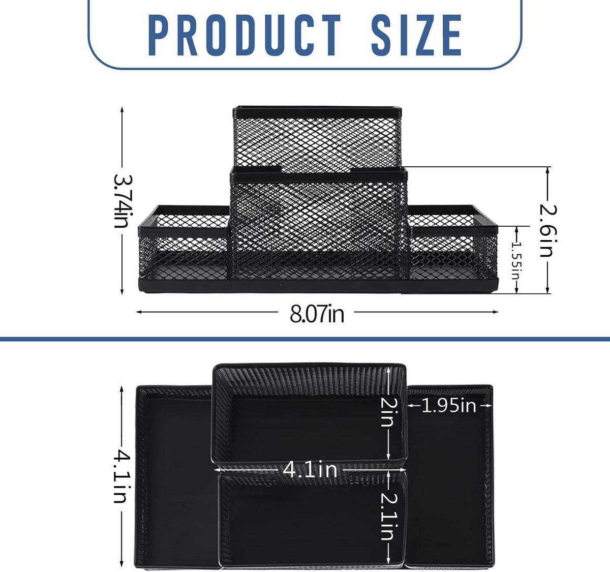 Ludato Desk Organizers Pen Holder for Desk, 4 Compartments Black Mesh Pen Holder Storage for Office Desk Accessories