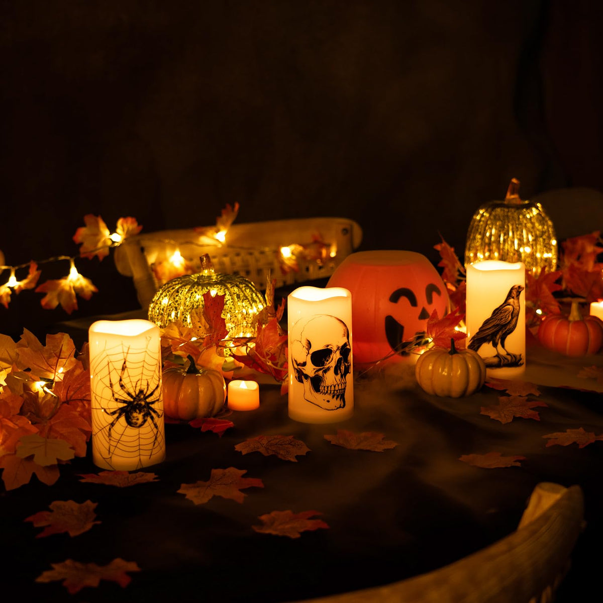Homemory Halloween Candles, Color Changing Flameless Candle, Battery Opeated Candle, Outdoor Waterproof Plastic Candle with Remote and Timers, Skull, Crow, Spider, 13 Colors, Set of 3