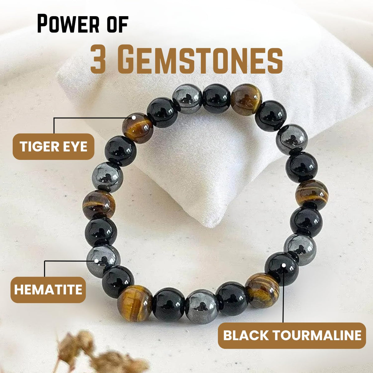 AKDNZ Protection Bracelet for Men & Women - 8mm Handmade Triple Protection Black Tourmaline, Hematite & Tiger Eye Bracelet, Natural Healing Crystal Gifts for Father's Day, Christmas & Anniversary