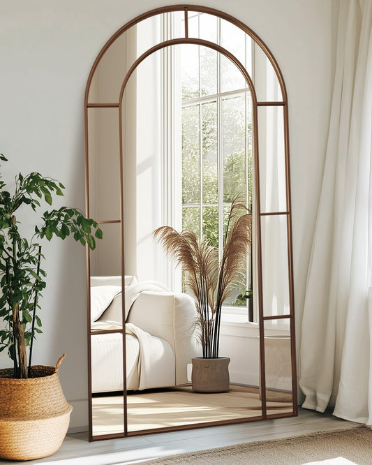 Antok 78" x 38" Full Length Mirror, Floor Mirror Arched Window Decorative Mirror, Metal Framed Decor Farmhouse Floor Mirrors Art Pane Mirrors Wall Decor for Bedroom, Living Room, Entryway Bronze