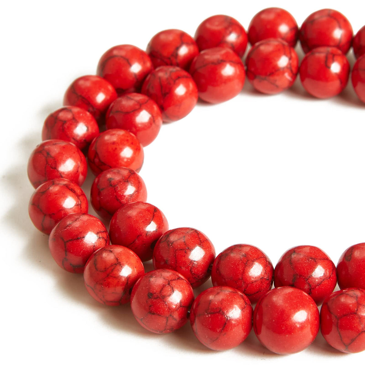 60pcs 6mm Red Turquoise Beads Natural Gemstone Beads Round Loose Beads for Jewelry Making