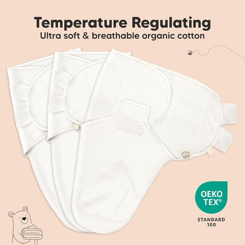 KeaBabies Organic Baby Swaddle Sleep Sacks - Soft & Snug 3-Pack for Newborns 0-3 Months | Bumble Bear, XS