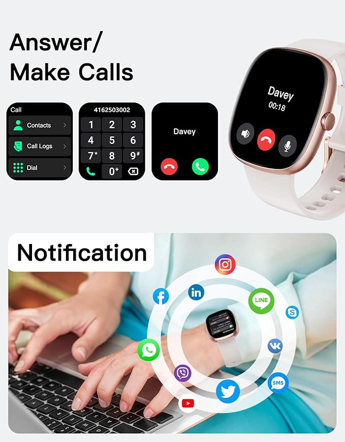 Fitness Tracker 2025 Ver. (Answer/Make Calls), 1.85" Smart Watch Fitness Watches for Women Men with 24/7 Heart Rate Blood Oxygen Monitor Sleep Tracker 100+ Sport Modes IP68 Waterproof (Starlight)