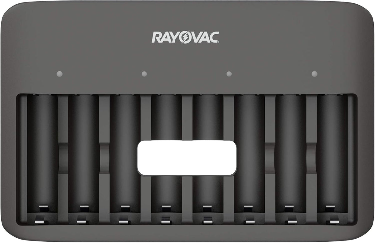Rayovac 8 USB Battery Charger, Bay Charger for NiMH AA and AAA Rechargeable Batteries, Fast Charger for Batteries