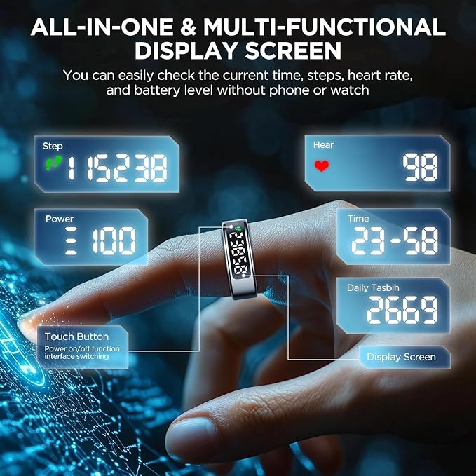 Smart Ring for Women with Display Screen, Sleep Ring for Men with Heart Rate, Fitness Tracker/Step tracker for Activity Monitoring/Steps/Calories,Wireless Charging, for iOS Android (RoseGold,13#)