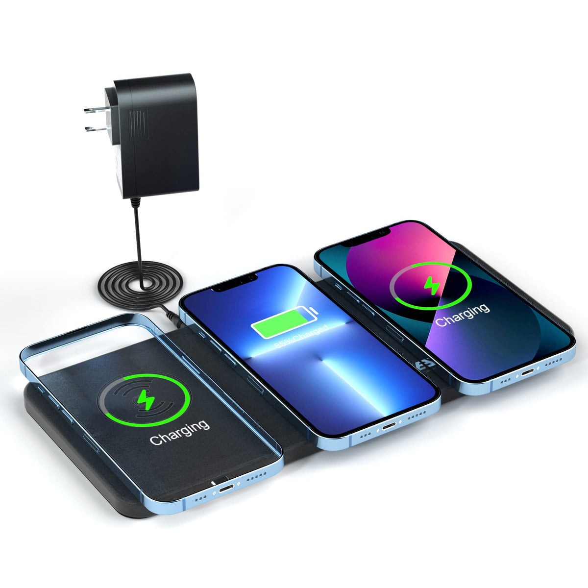 Triple Wireless Charger Pad - 15W Fast Charging Station for Apple iPhone 16/15/14/13/12 Pro/Max/Plus, AirPods, Qi-Certified 3-in-1 Charging Mat for Multiple Devices One-Step Wireless Charging Solution