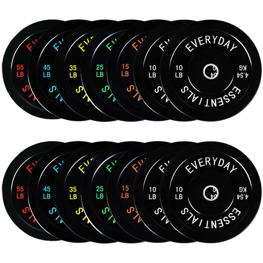 Fitvids Olympic Bumper Plates Set – 2" Weight Plates for Strength Training & Weightlifting – Set: 390 lbs – Black