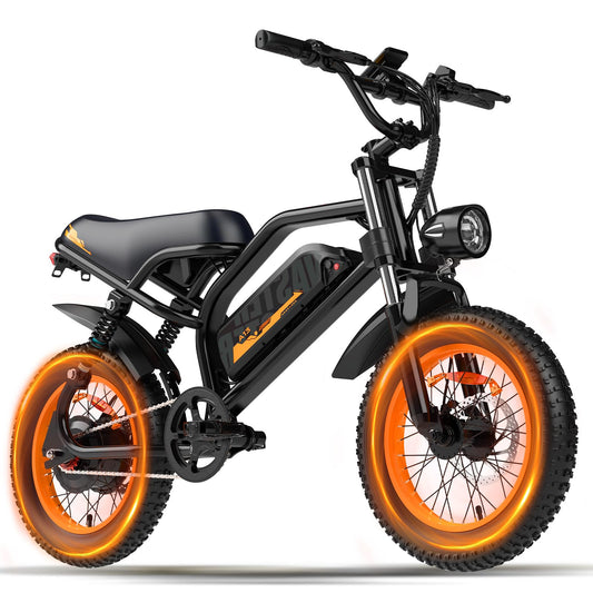 AVDLBIKE Electric Bike, 16'' Fat Tire eBike for Teens/Adults, 500W E-Bike with 36V/12.8Ah Removable Battery, 20MPH 45 Mile Range Commuting Electric Mountain Bike with Dual Dual Brakes-Orange A13