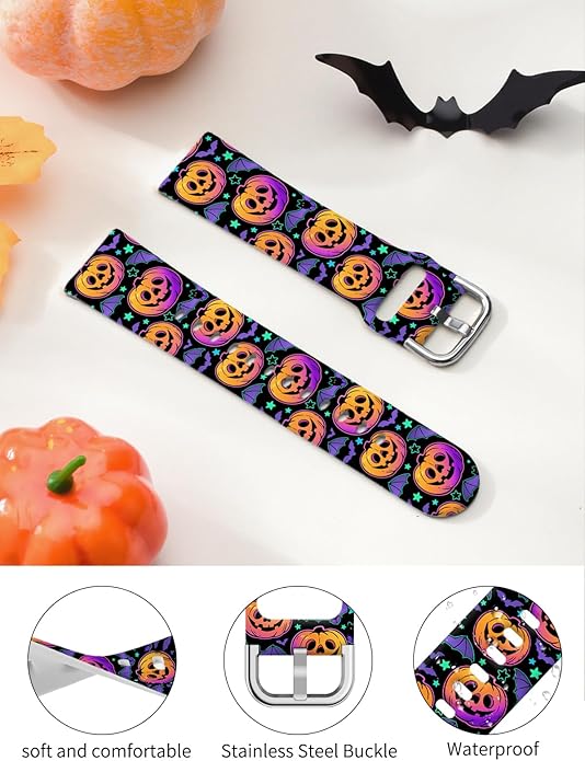 Watbro Halloween Holiday Band Compatible with Fitbit Versa 3 / Sense/Fitbit Versa 4 / Sense 2 Bands for Women Men,Soft Silicone Cute Sport Pumpkin Strap