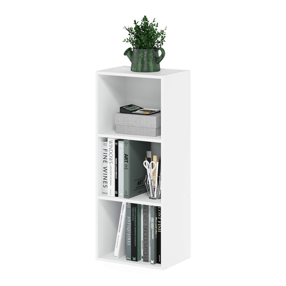 Furinno LUDER Book Shelf, 3-Cube Bookshelf, Bookcase with Open Shelves, 9.3 x 12 x 31.5, Easy Assembly, for Living Room, Bedroom, Home Office, White