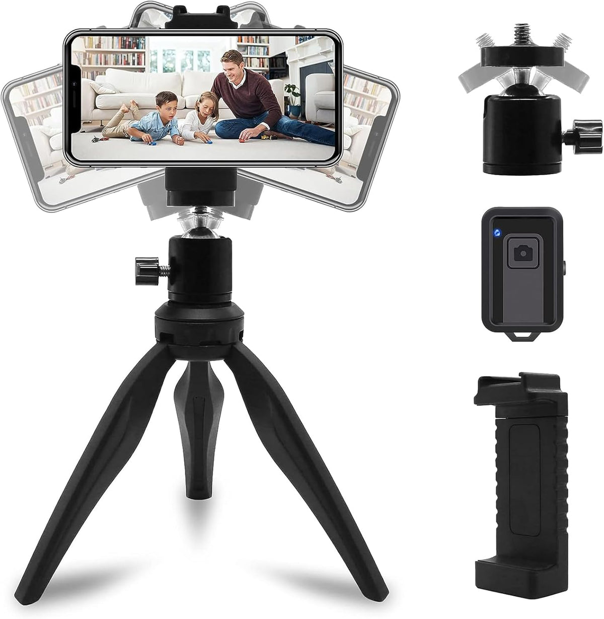 LINKCOOL 360 Mini Phone Tripod, Lightweight Tabletop Travel Stand with Metal Ball Head, Smartphone Mount & Remote