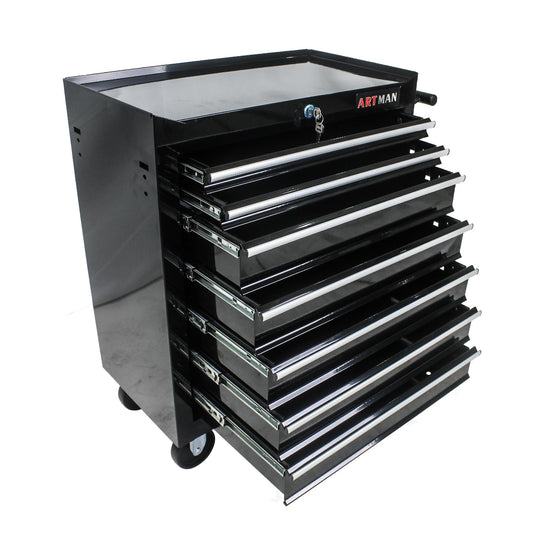 Aoile Tool Chest with 7-Drawer Tool Box Organizers and Storage,Rolling Multifunctional Tool Cart on Wheels,Tool Storage Organizer Cabinets with Key Locking for Garage, Warehouse, Repair Shop. (Black)
