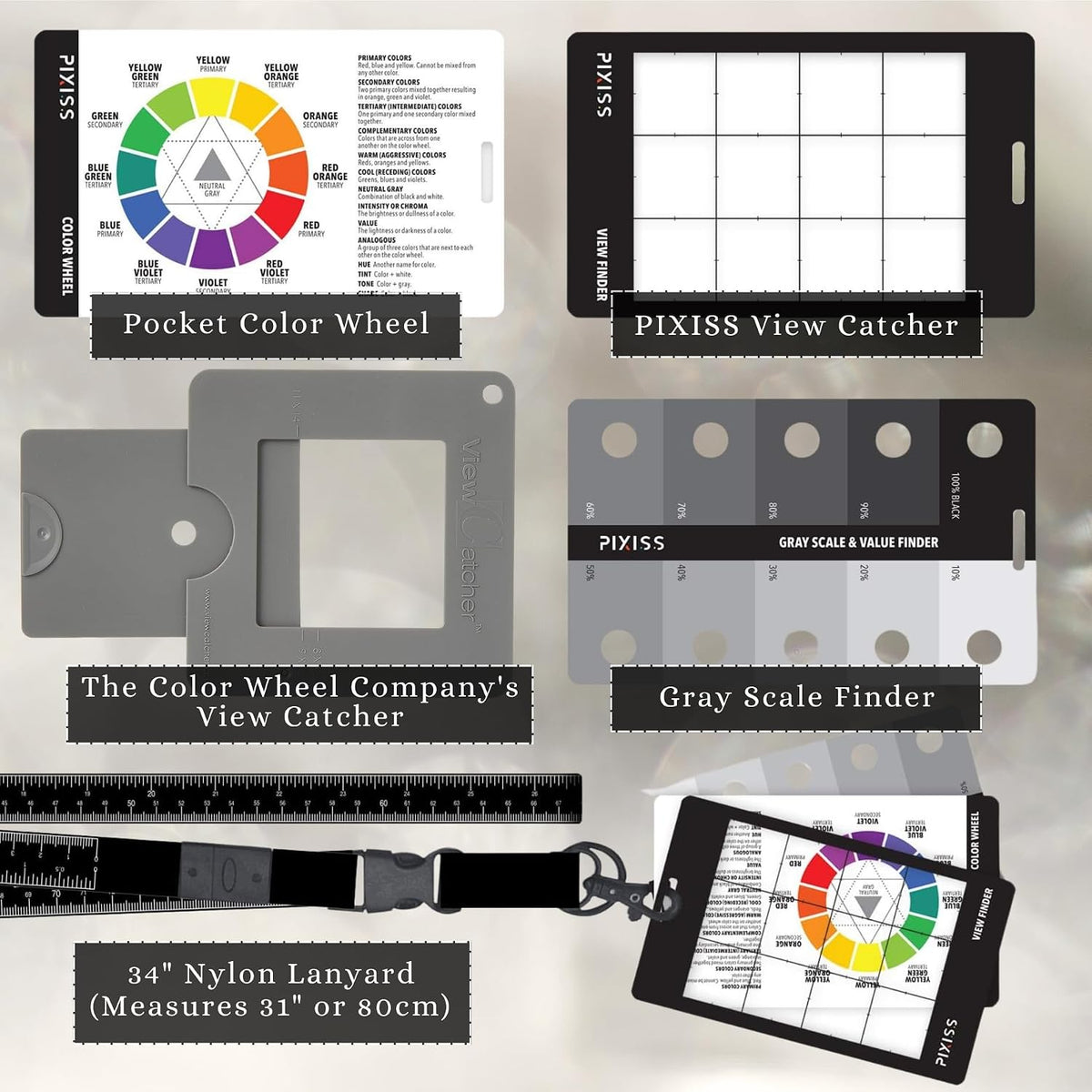 31") Artist Viewfinder and Color Checker Passport with Lanyard (Measures up to Pocket Color Wheel, Gray Scale Value