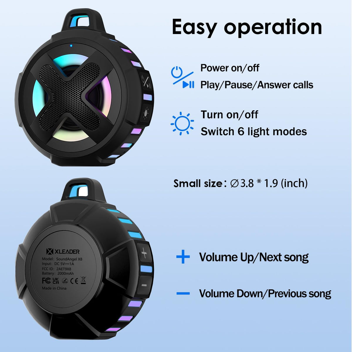XLEADER V5.4, IPX7 Navigation,10W 24H Upgraded, Pro Bike Speaker, with Handlebar Mount, Bluetooth Waterproof, Silicone