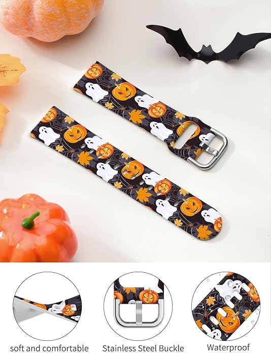 Watbro Halloween Holiday Band Compatible with Fitbit Versa 3 / Sense/Fitbit Versa 4 / Sense 2 Bands for Women Men,Soft Silicone Cute Sport Pumpkin Strap