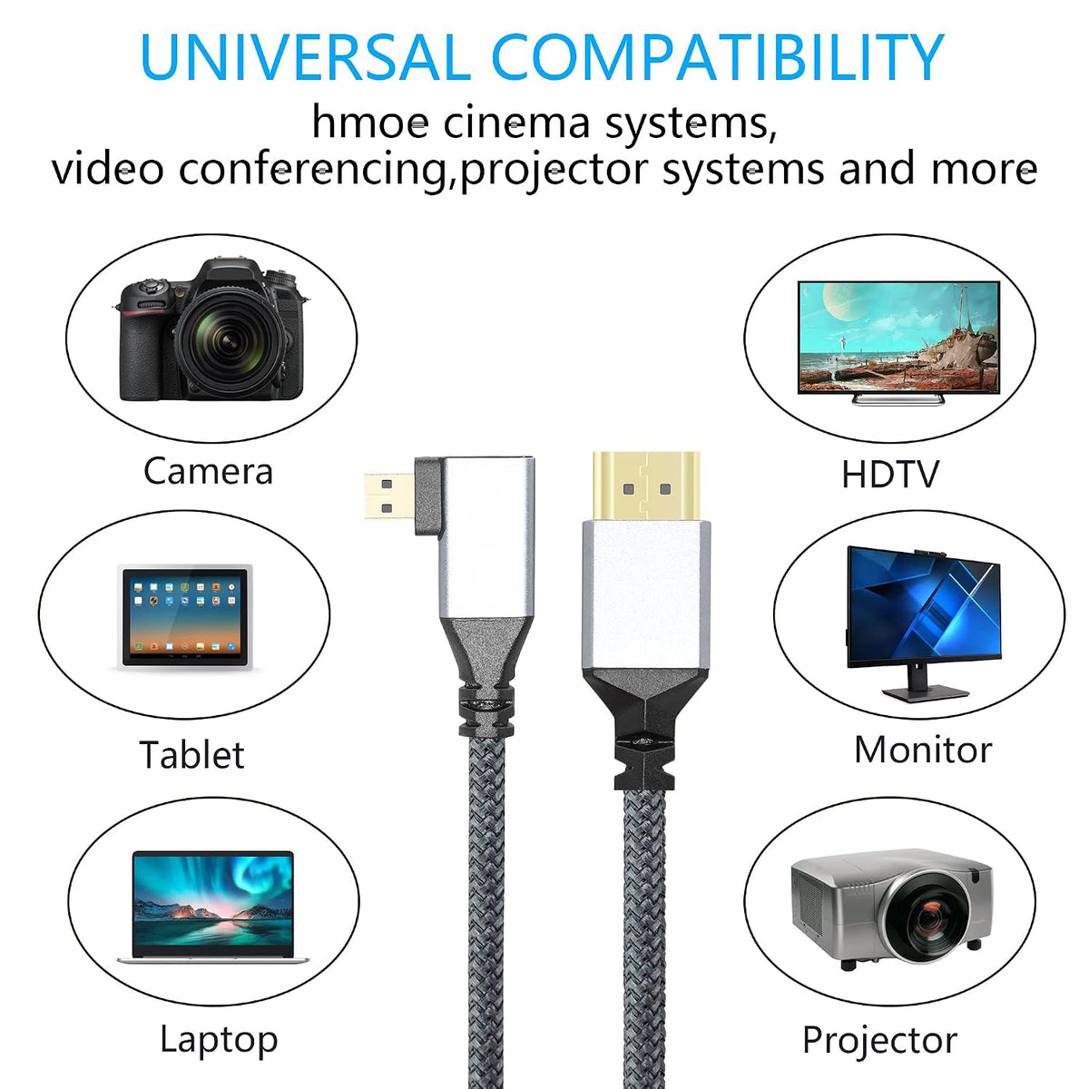 4K Cable,90 4K etc.(50cm) RIIEYOCA Micro HDTV to HDTV Adapter Degree Left Angle Micro hdtvMale to hdtvMale Aluminum