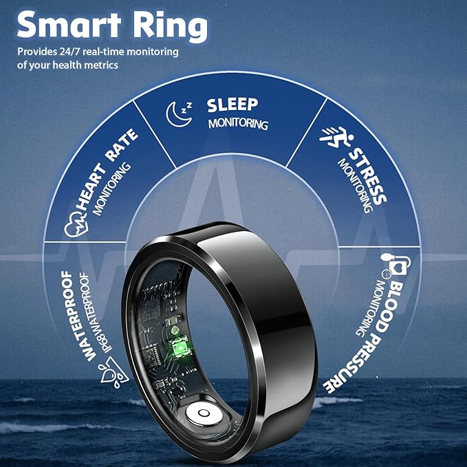 Smart Ring for Women Men,IP68 Waterproof Wearable Fitness Tracker with Sleep Tracking Heart Rate Healthy Monitor Ring Activity Monitoring Steps for iOS Android