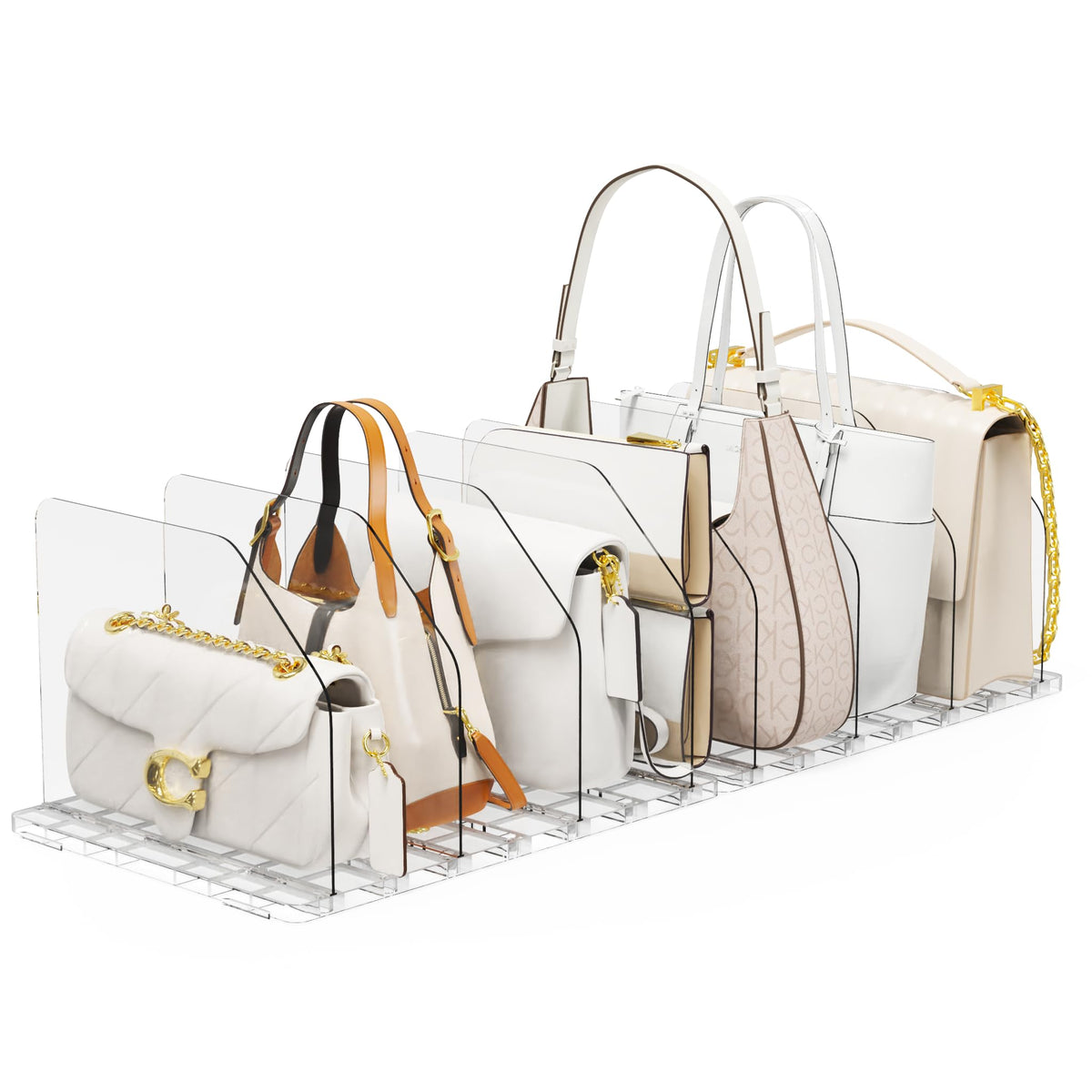DGFCK Bag & Purse Organizer for Closet, 2 Sets Adjustable Clear Handbag Storage Shelf, Plastic Clutch Dividers for Closet Organizers and Storage-Keep Purses upright (2 Sets)