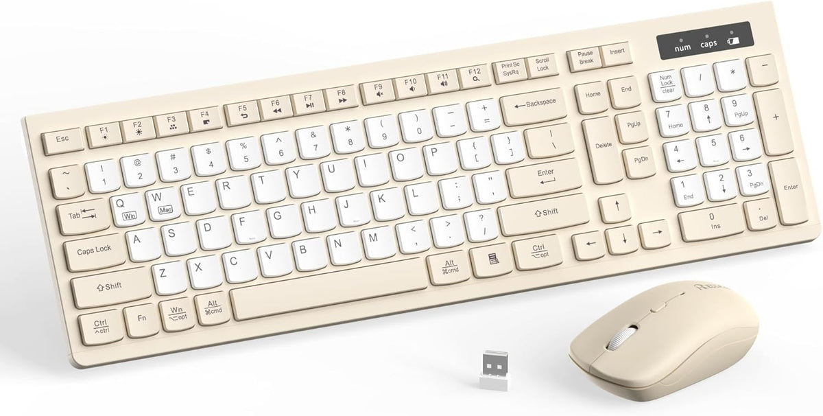 RECCAZR 2.4GHz Silent Wireless Keyboard and Mouse Combo, Full-Sized Wireless Keyboard and Adjustable DPI Mouse, USB
