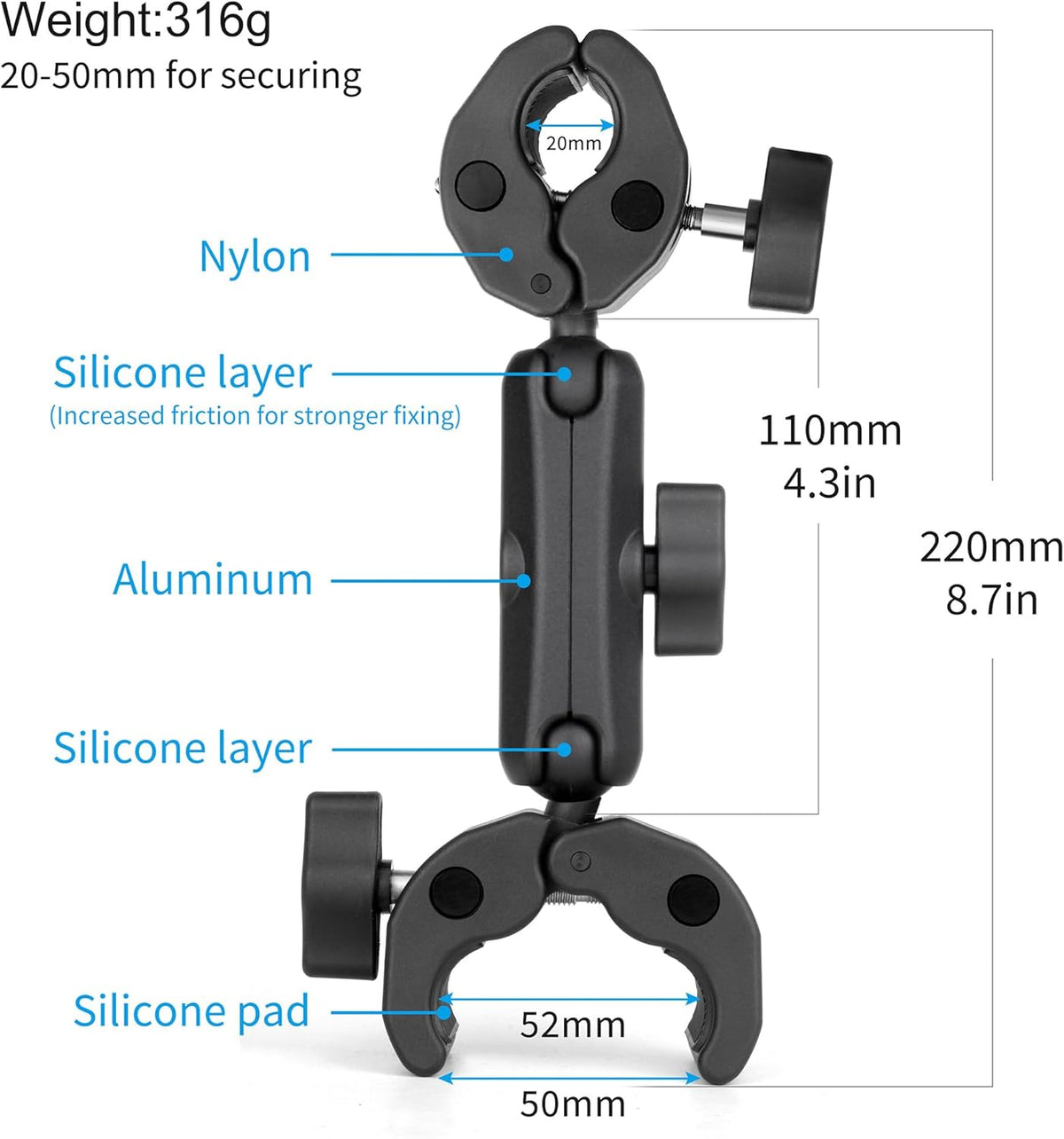 SOONSUN 360 Double Super Clamp Camera Mount, Umbrella Clamp for Chair, Desk, Stroller, Wagons, Tripod, Pole, Light