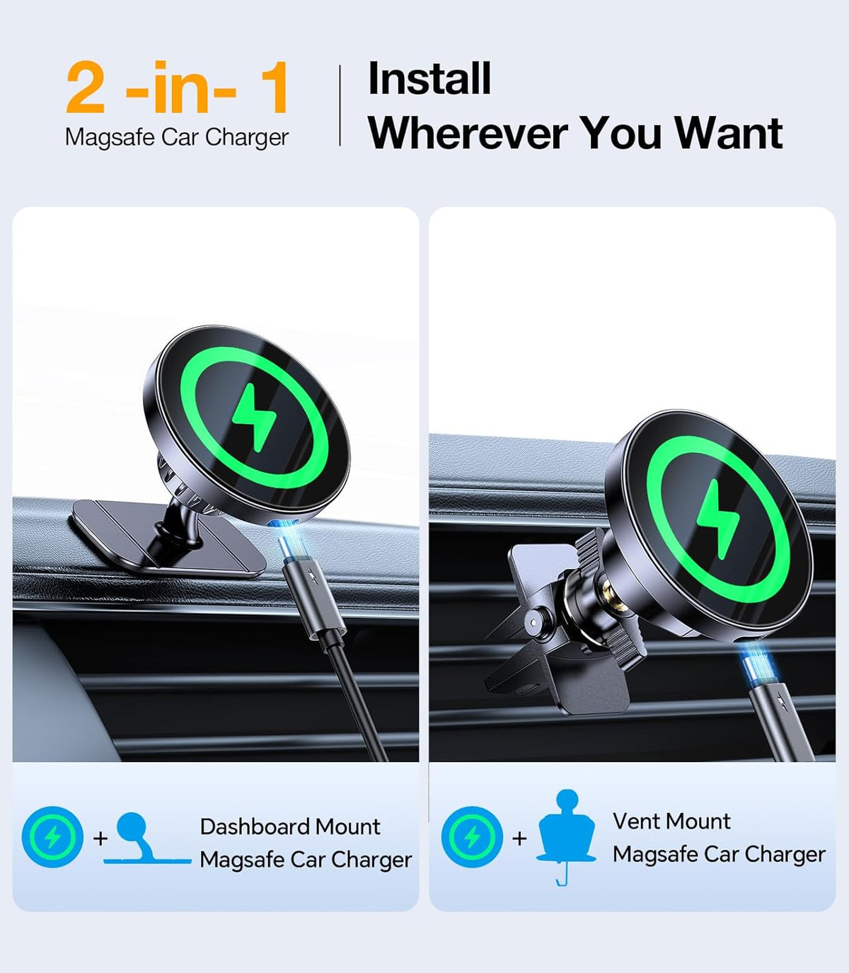 Coolpow Charger15W 17 16 15 14 13 for MagSafe Car Mount Top ChargerMagnetic Wireless Car Charger for iPhone Magsafe Car