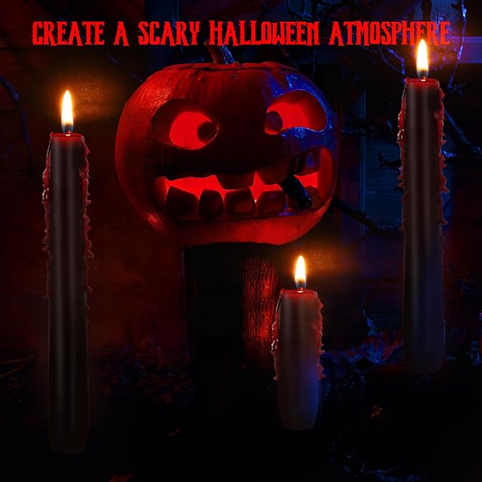 Set of 8 Halloween Bleeding Taper Candles 10 inch Black Taper Candles,Tears Taper Candle for Gothic Halloween Decoration