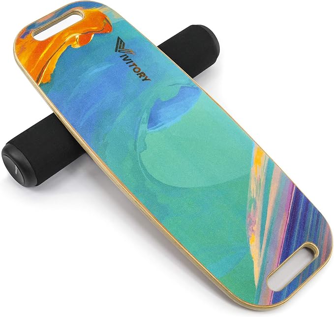 VIVITORY Balance Board Trainer with Handle, Roller Board with Adjustable Stoppers ??3 Different Distance Options 4, 13 and 22 inches, for Hockey, Surfing, Snowboarding, Skateboarding and Skiing