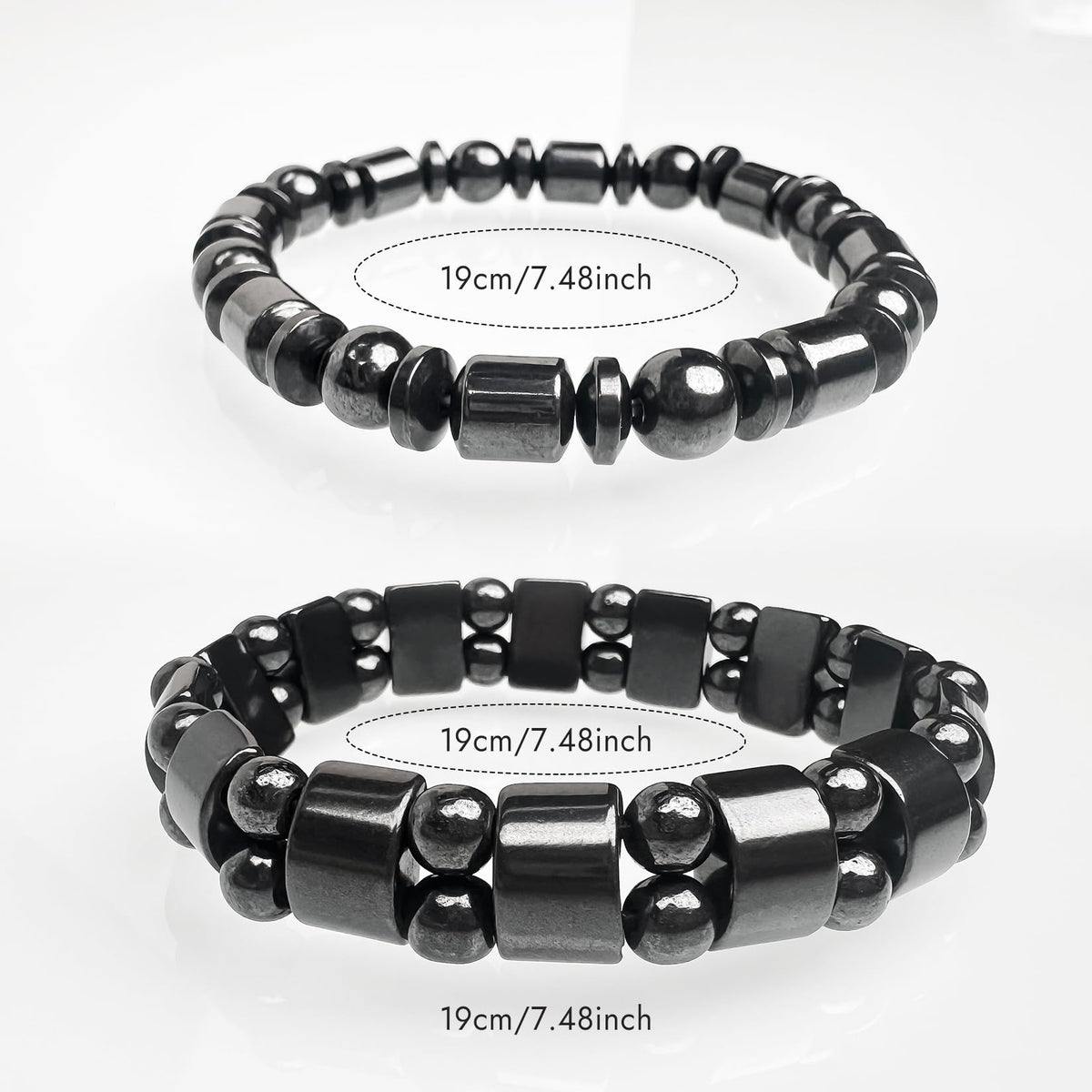 VIKI LYNN 2 Pcs Hematite Magnetic Bracelets for Women and Men Hematite Magnetic Stone Beads Adjustable Magnetic Bracelet Wristband Dainty Jewelry Gift for Mom, Dad, Wife, Friend, Couple