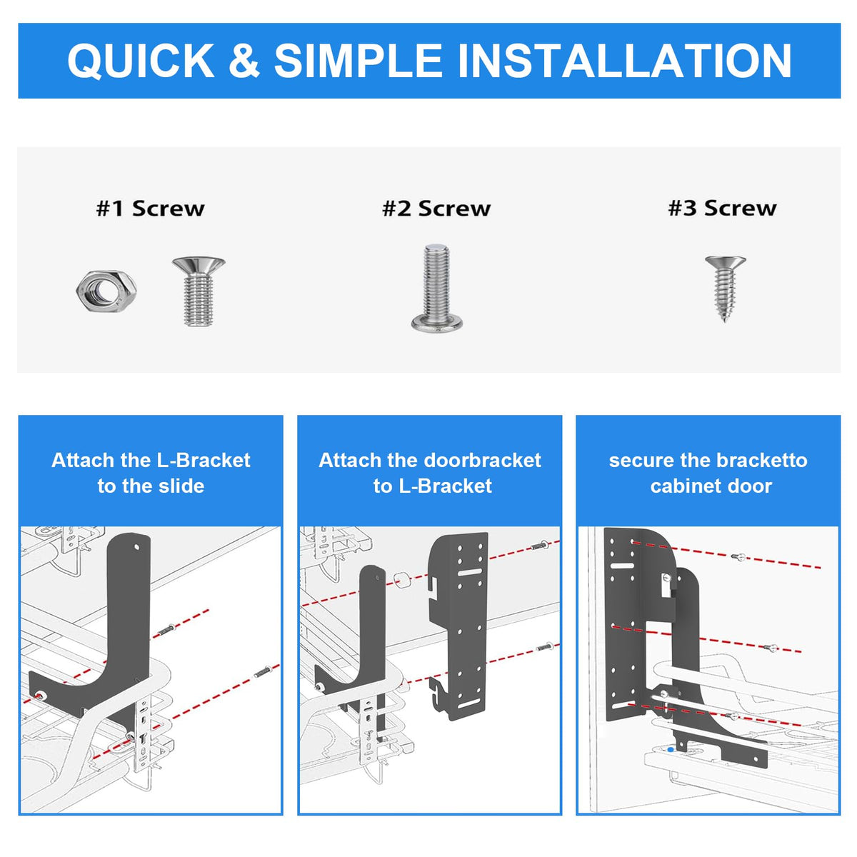 Dedomy 6-Way Adjustable Door Mount Kit Compatible with Rev-A-Shelf 5WB1 5WB2 5CW2 Series Pull-Out Trash Cans & Kitchen Cabinet Organizers Heavy Duty Steel Brackets