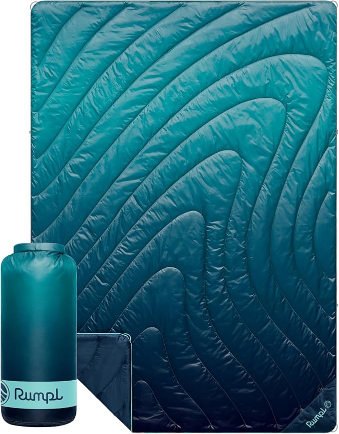 Rumpl Original Puffy Blanket - Warm, Water-Resistant Camping Blanket with 100% Recycled Synthetic Insulation, 52"x75", Original Puffy V2, Ocean Fade