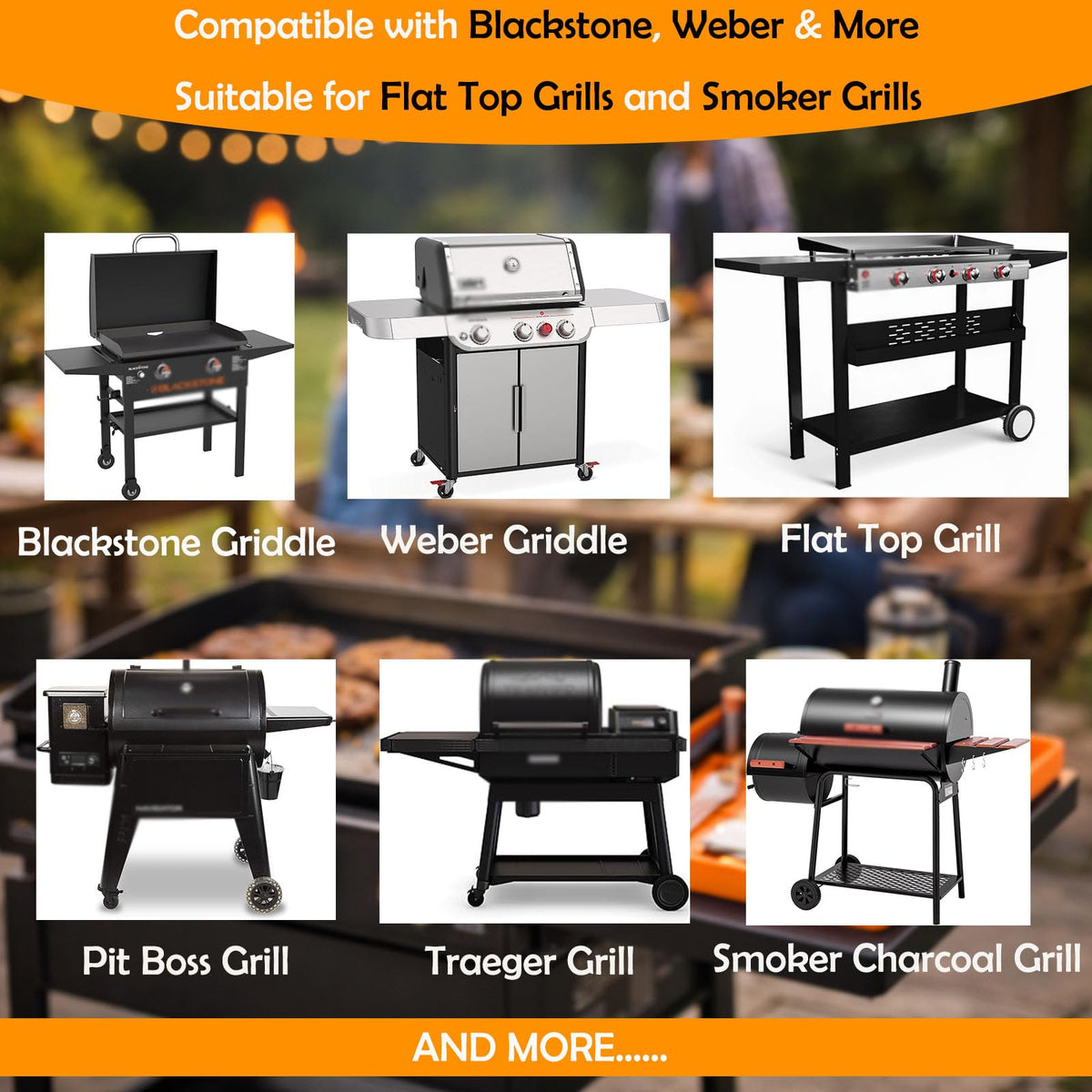 Silicone Griddle Tool Mat Compatible with Blackstone Weber - Flat Top Grill Pellet Smoker Side Shelf Spatula Mat with Drip Pad - Kitchen Cooking BBQ Grilling Accessories - Gift for Men(Orange)