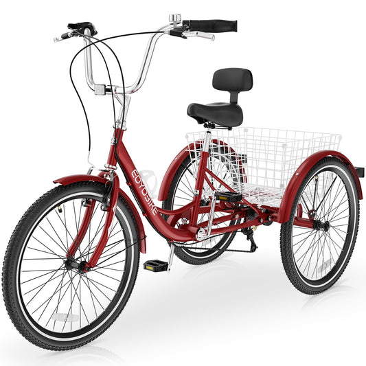 Slsy Adult Tricycle 7 Speed, 20/24/26 Inch Step-Through 3 Wheel Bike for Adults with Large Shopping Basket, 350 lb Capacity Adult Trike for Seniors, Women and Men