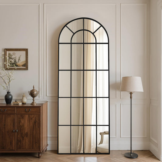 Anpark Arched Windowpane Mirror Full Length 71"x30" Wall Mounted Black Art Pane Farmhouse Decorative Floor Mirror Leaning Hanging Wall Mirror for Bedroom Living Room Entrance